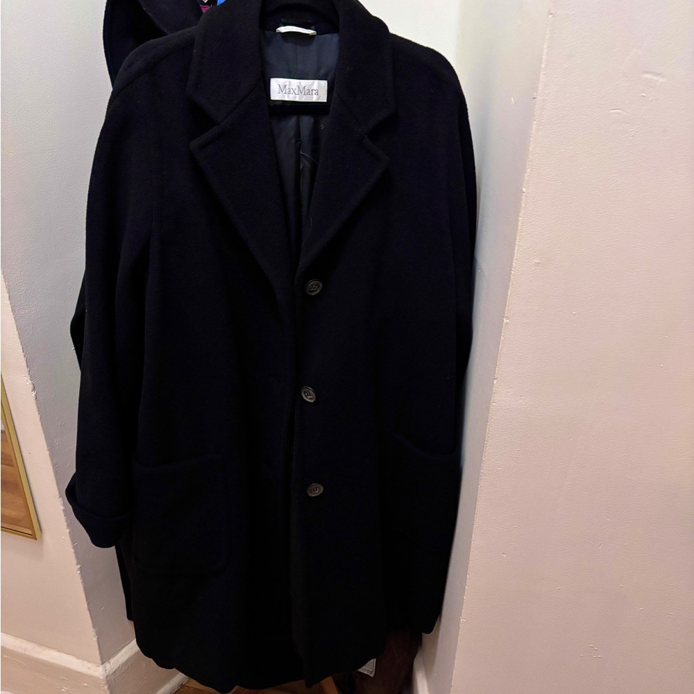 MaxMara black wool car coat.